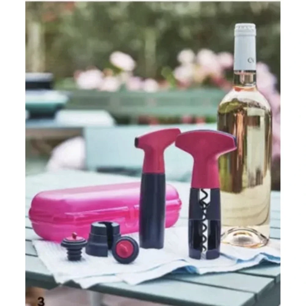 TUPPERWARE NEW 7pc WINE ACCESSORY SET BLACK/VINE Includes Wine Bag - Picture 7 of 7